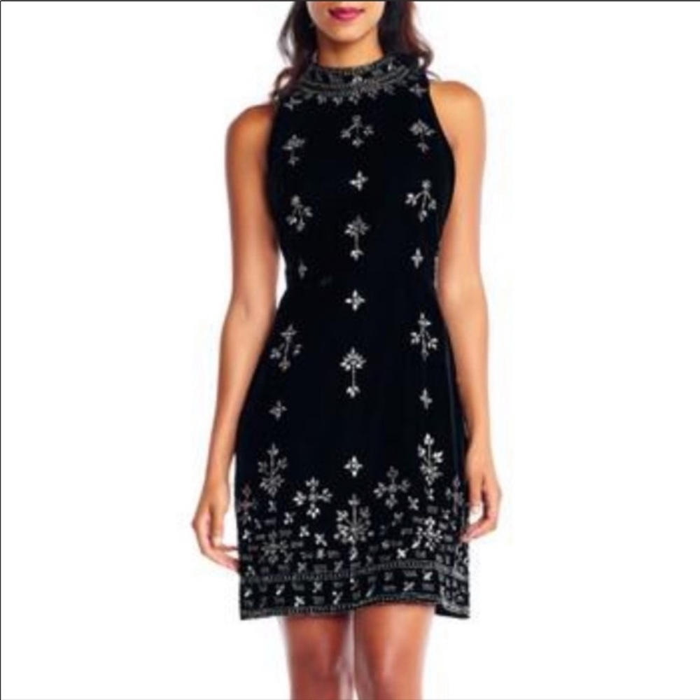 Adrianna-Papell sleeveless jewels Cocktail velvet dress - Picture 5 of 11